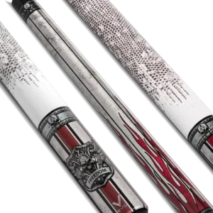 EVO FREEDOM POOL CUE - CRIMSON FLAME - WHITE LEATHER WRAP